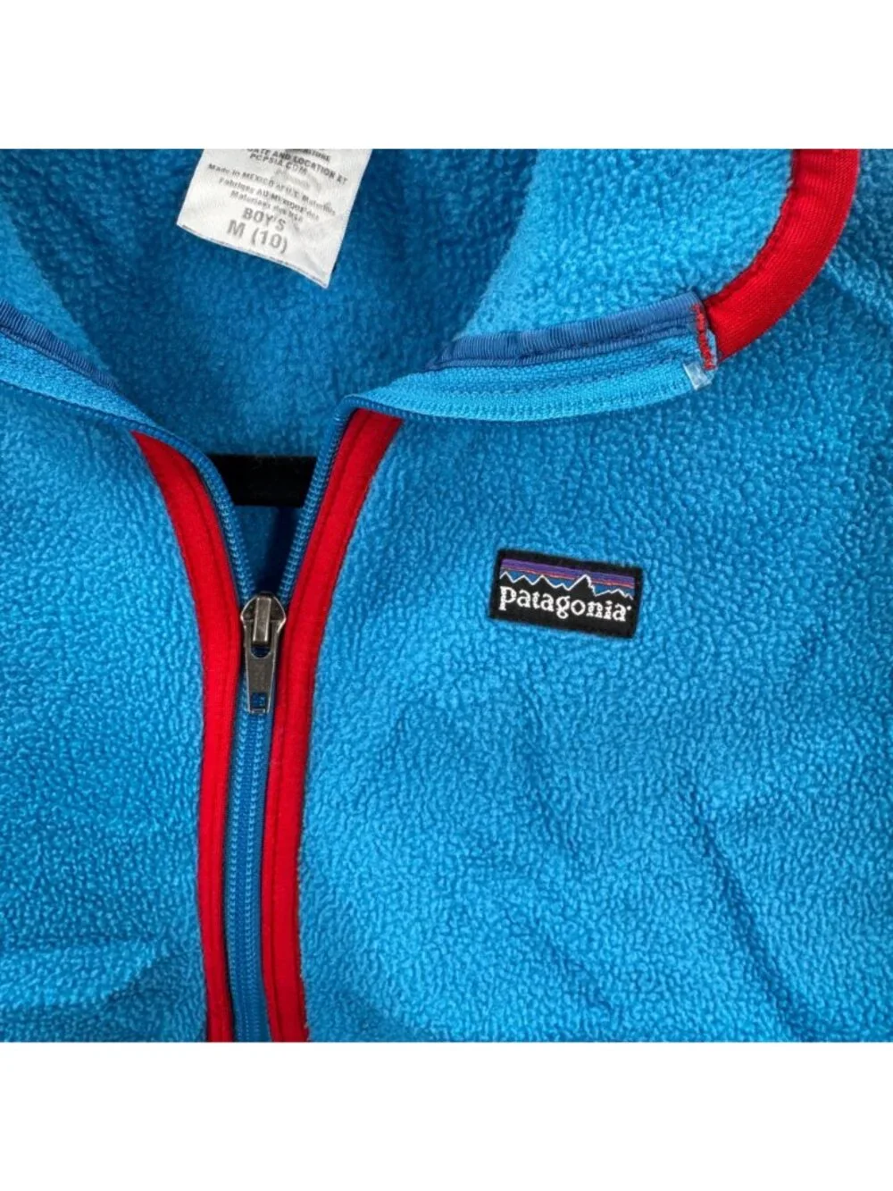 Patagonia Synchilla Boys Medium Blue Fleece Pullover Red Trim 1/4 Zip
